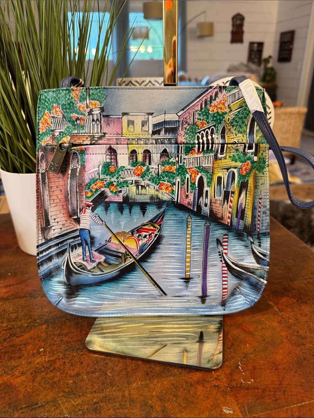 Anuschka Green Multicolor Venice Canal Canvas Crossbody